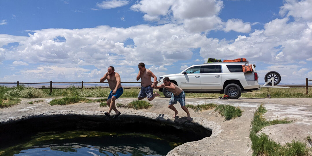 jumping into Meadow Hot Springs Chevy Solitude